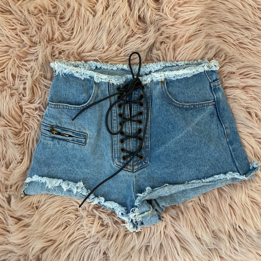 princess polly lioness lace-up denim shorts